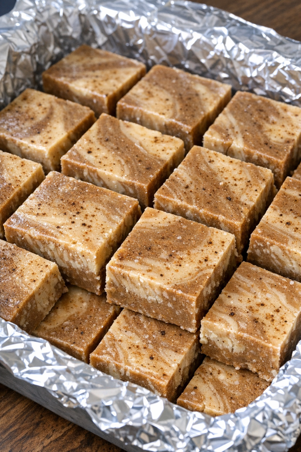 Finished dirty chai latte fudge in a foil-lined pan