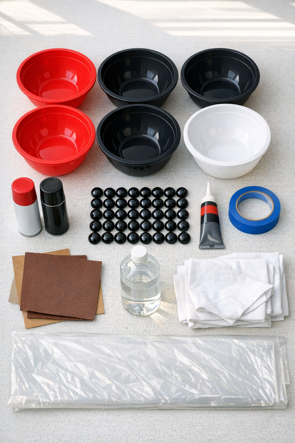 Materials for giant porch ladybugs laid out together