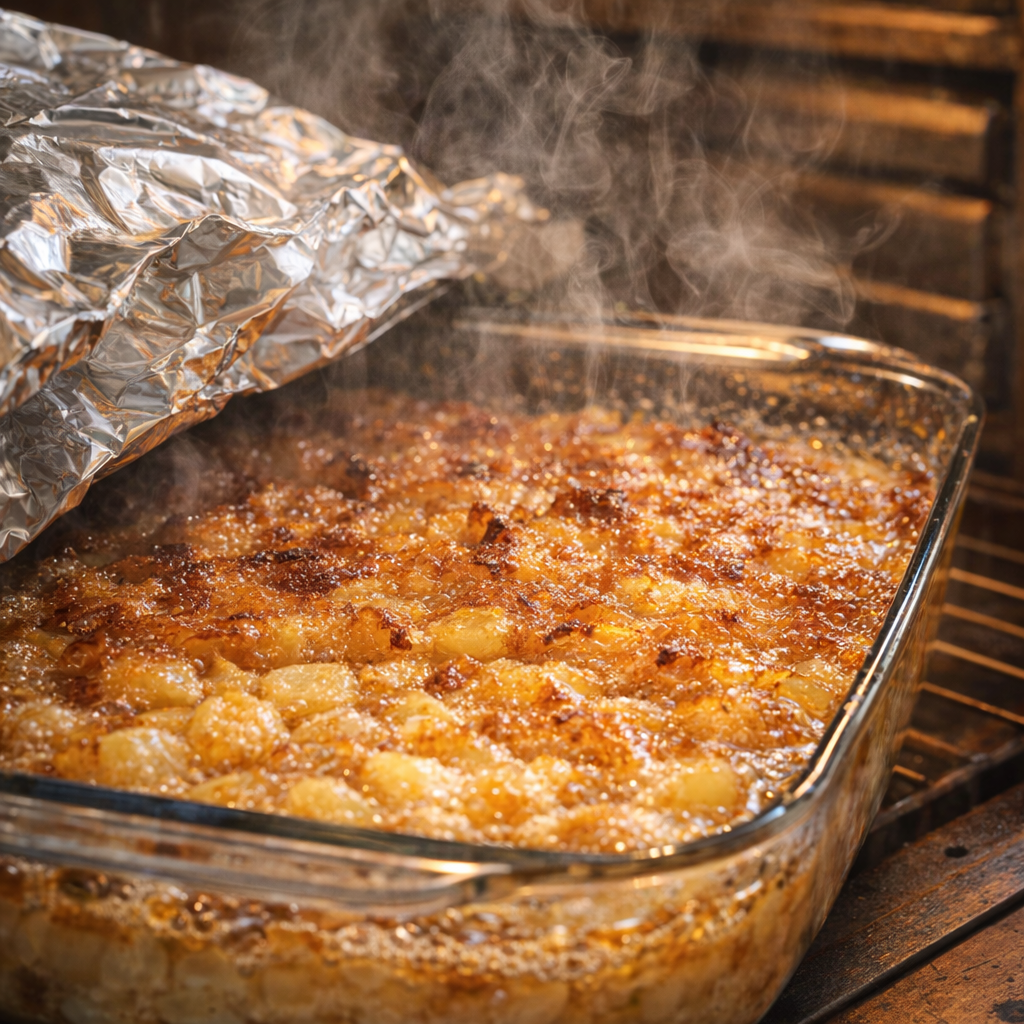 Potato bake just uncovered from the oven