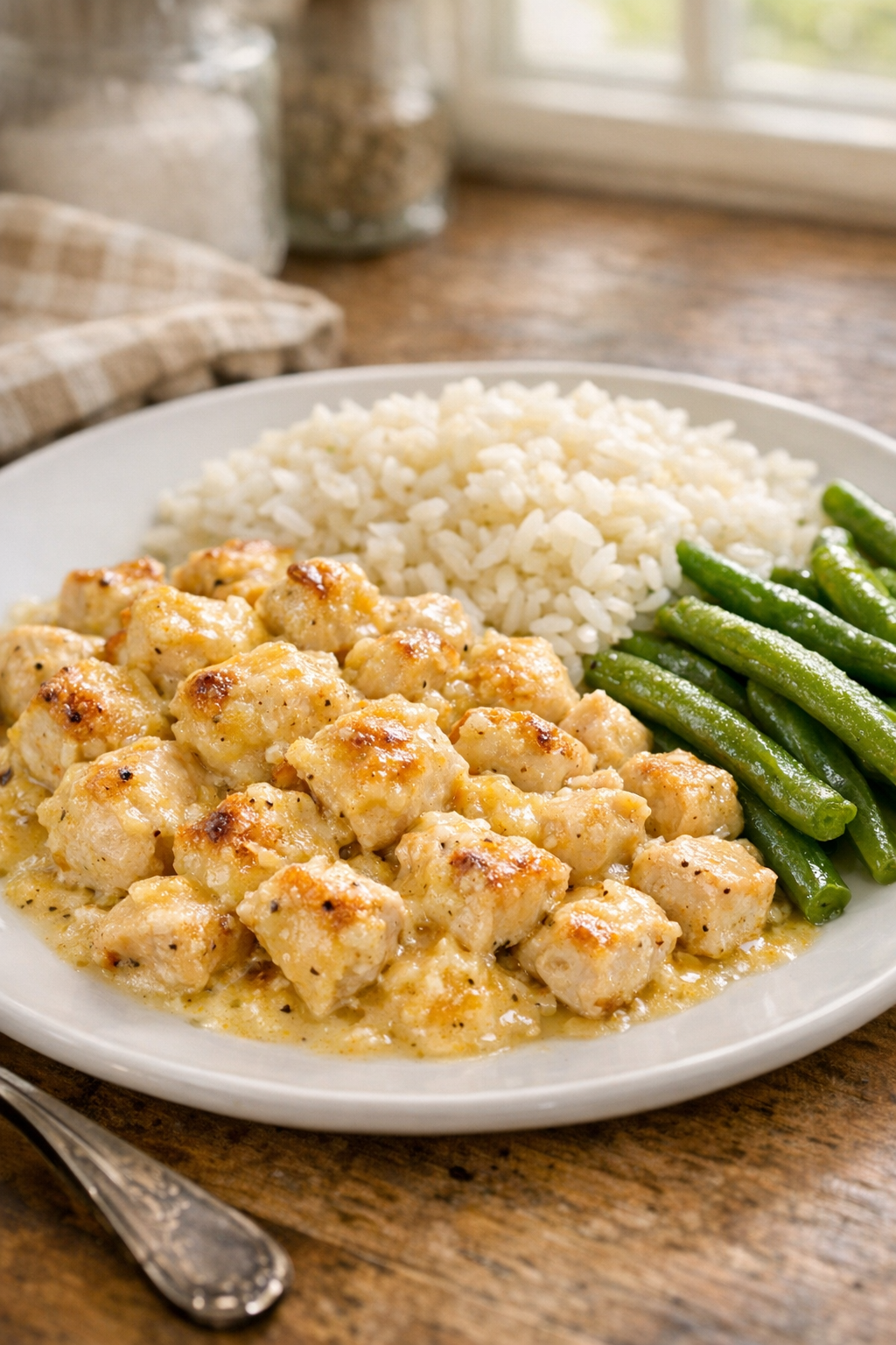 Baked creamy oven chicken served on a plate
