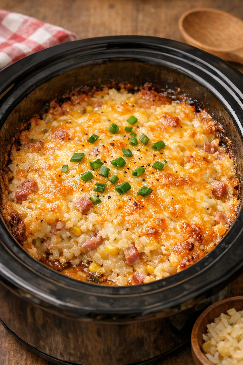 Cooked hash brown casserole in the slow cooker