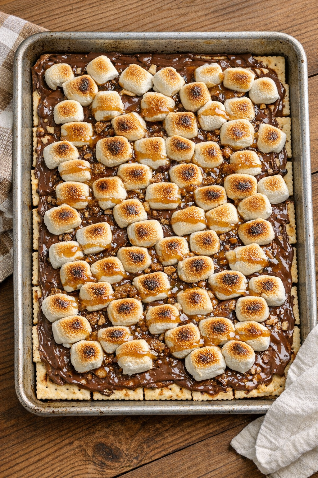 Finished baked s'mores saltine dessert in a sheet pan