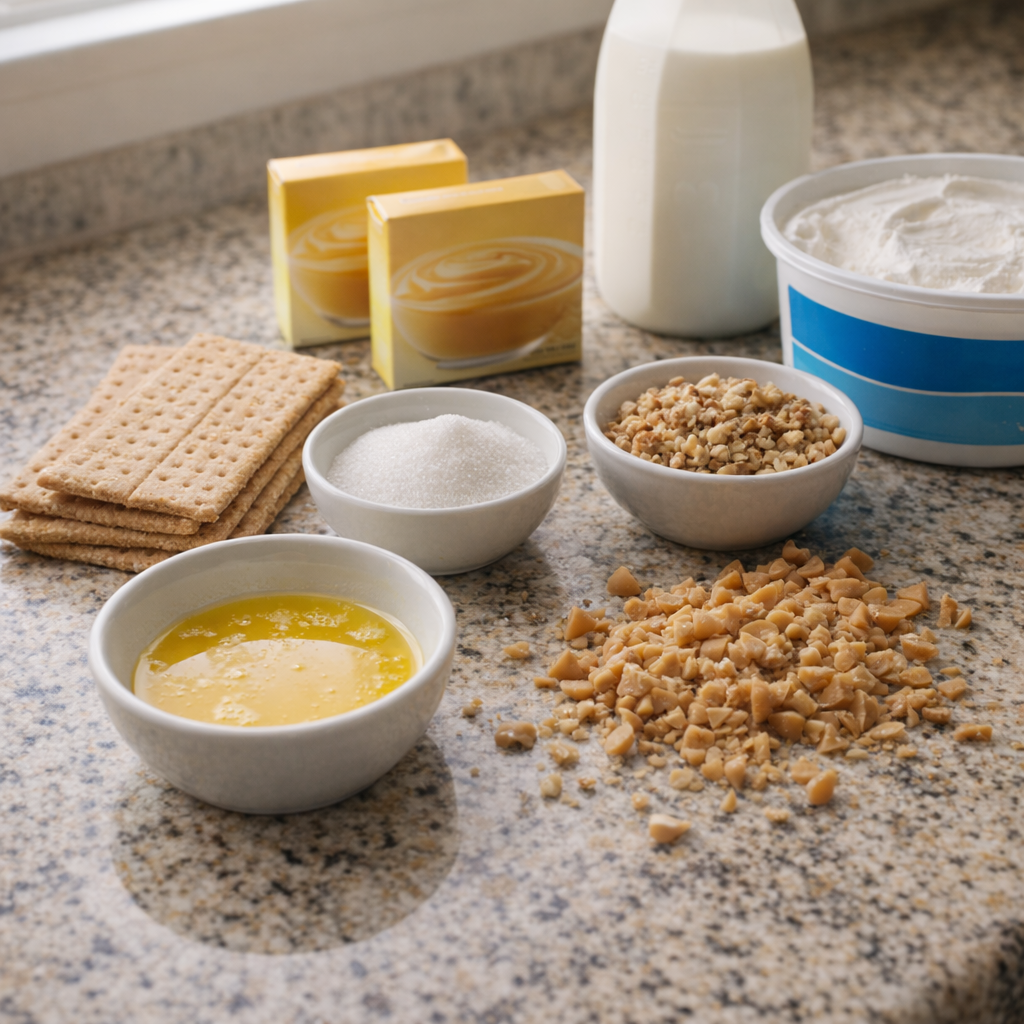 Butterscotch lush ingredients laid out on a counter