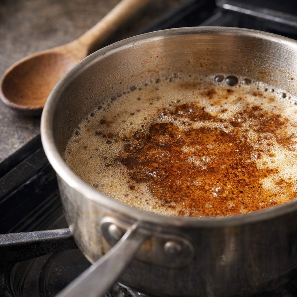 Browned butter in a small saucepan