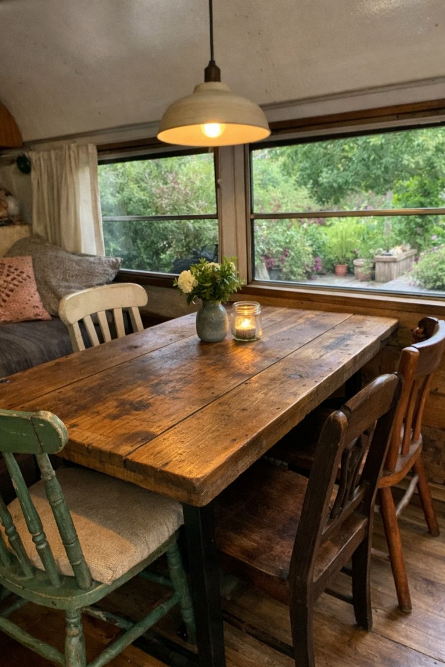 Rustic Busing Table Step inside this rustic off-grid converted bus nestled among spring ...