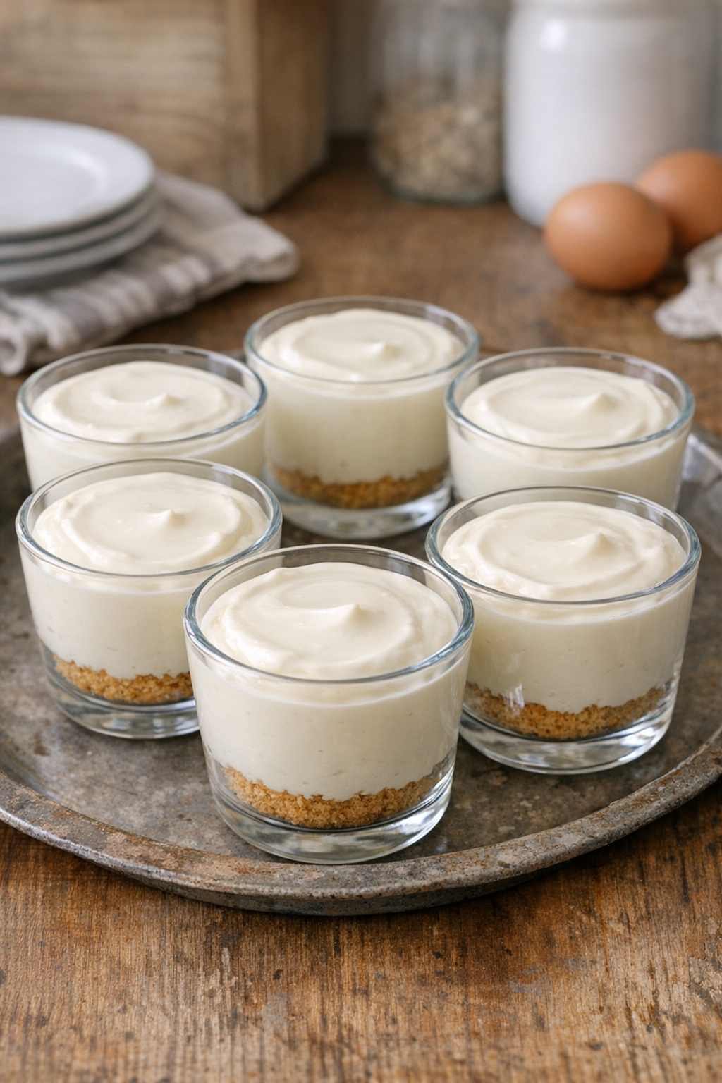 Cheesecake dessert portioned into cups for chilling