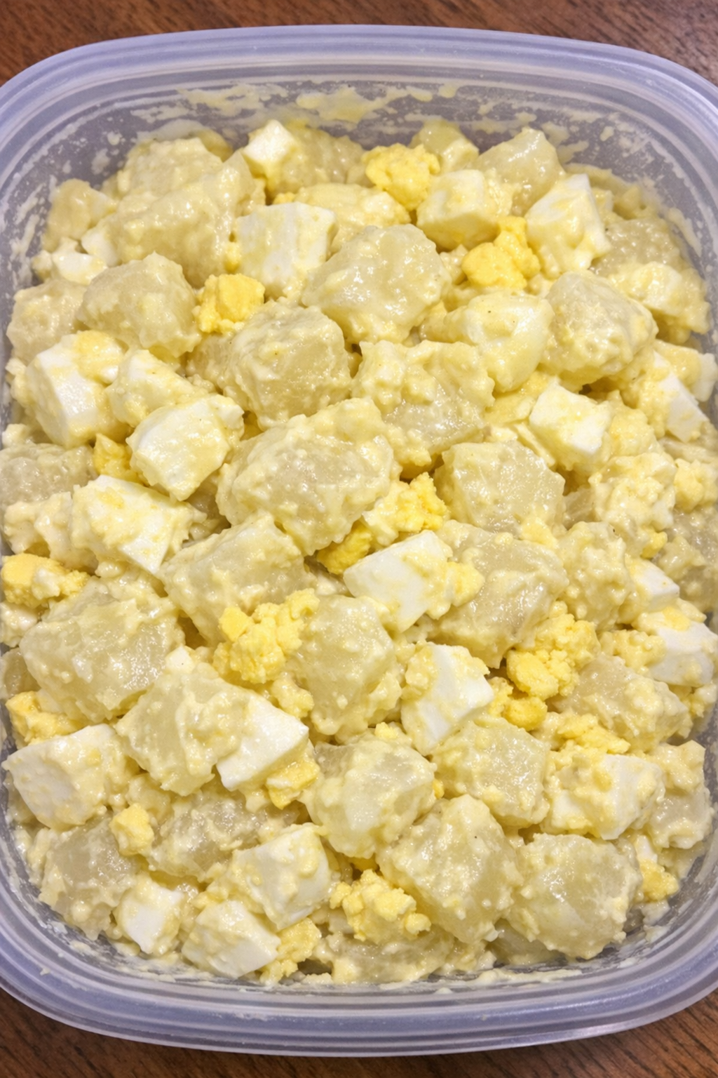4-ingredient potato salad in a plastic container