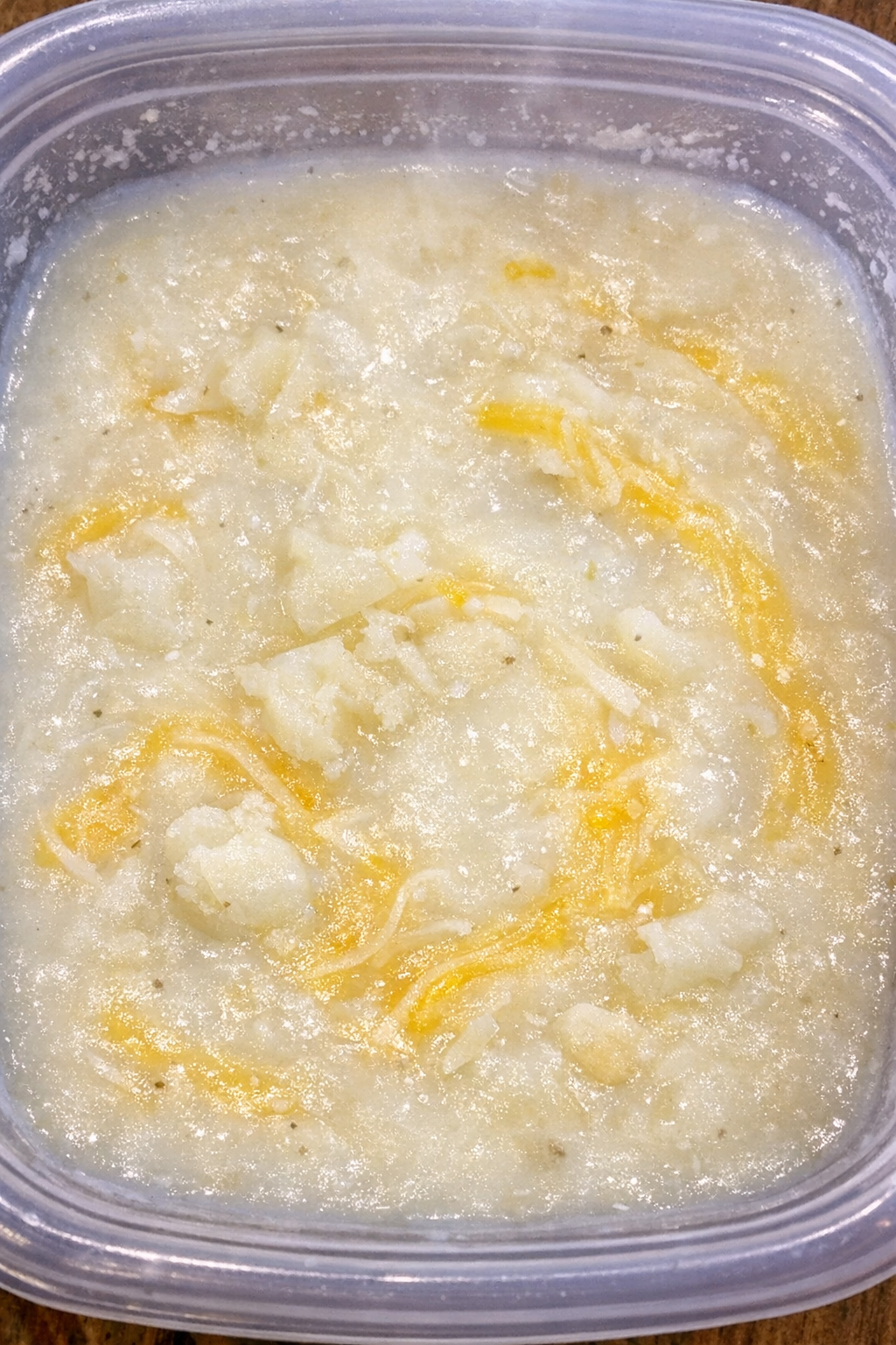 3-ingredient potato soup in a plastic container