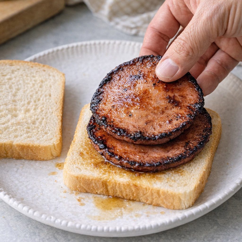 Samling af den stegte bologna sandwich
