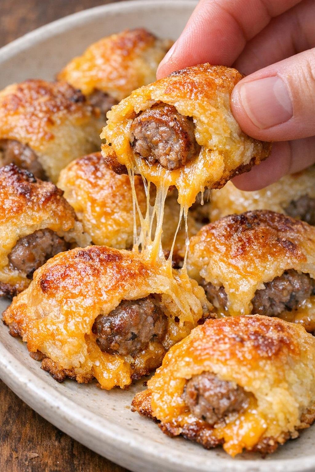 Low carb sausage ellington bites with melted cheddar