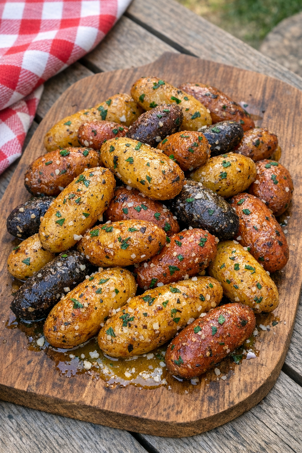 Finished plated crispy fingerling potatoes