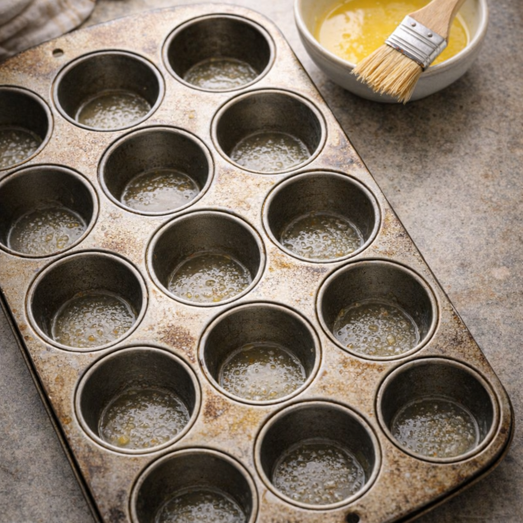 Greased muffin tin ready for potato stacks