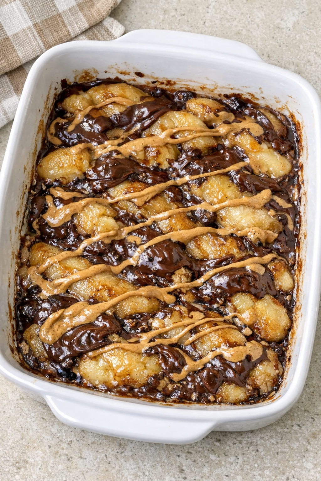 Finished baked banana chocolate dessert