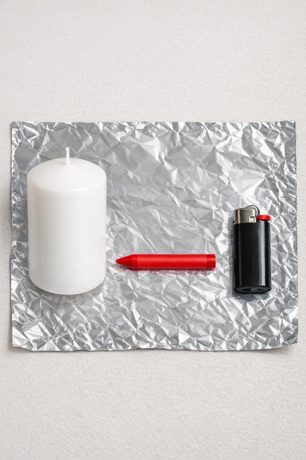 Materials for making a Victorian bleeding candle laid out on a work surface