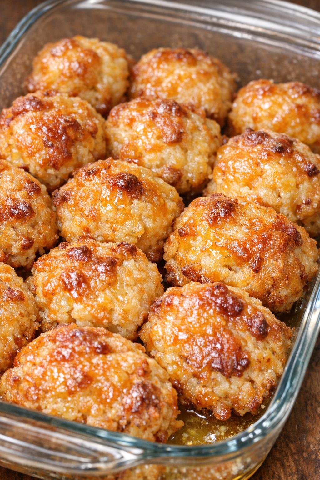Southern 3-ingredient savory cheddar bites in a glass casserole dish