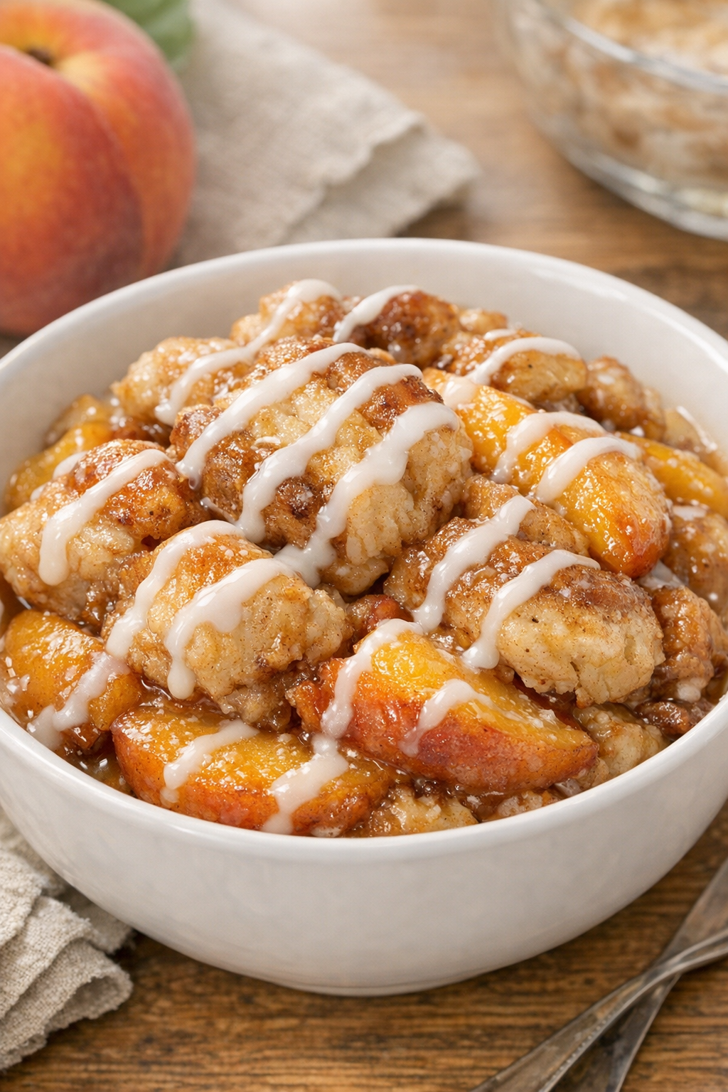 Finished cinnamon roll peach slow cooker dessert