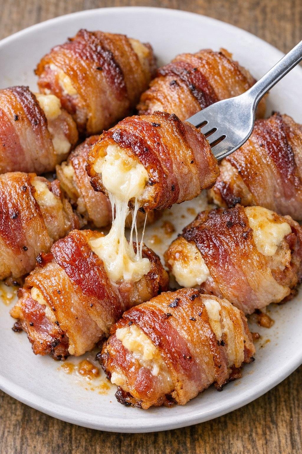 Low carb 4-ingredient bacon Winchester bombs on a white plate