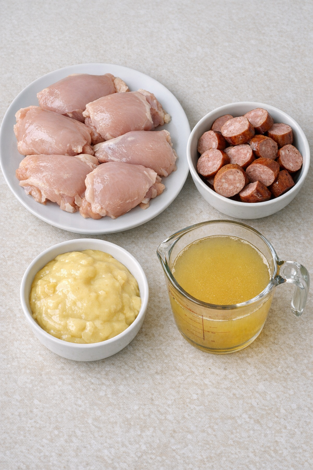 Main ingredients for Amish chicken and sausage