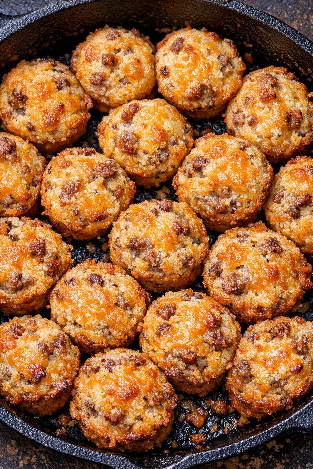 Southern 4-ingredient sausage cornbread bites in a cast iron skillet