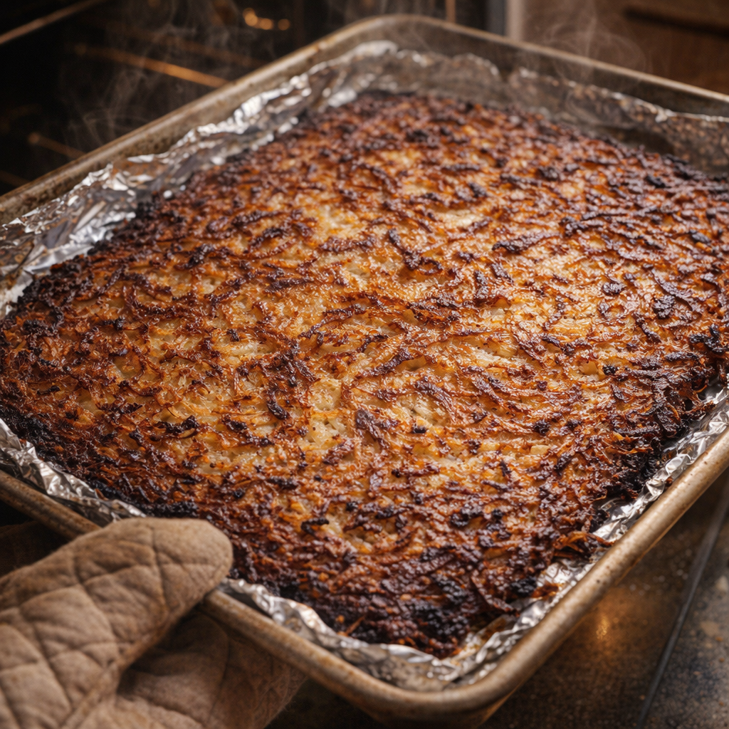Deeply browned potato pancake bake fresh from the oven