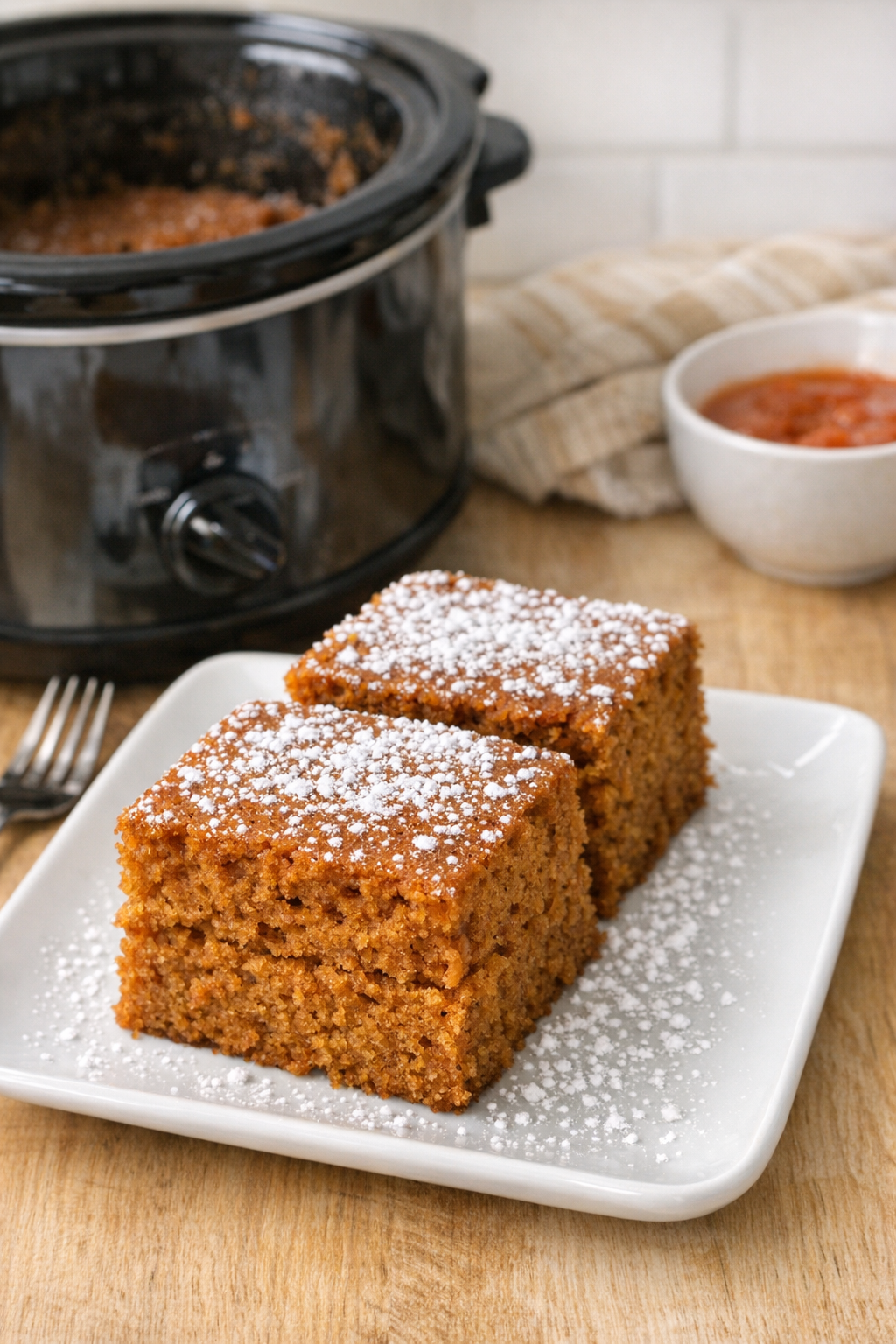 Finished tomato soup cake on a plate