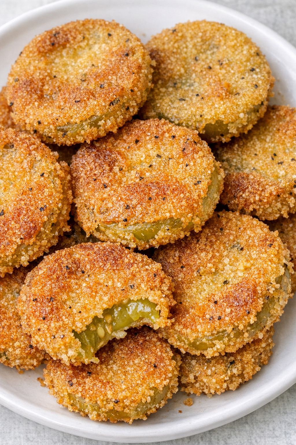 Southern fried green tomatoes on a white plate