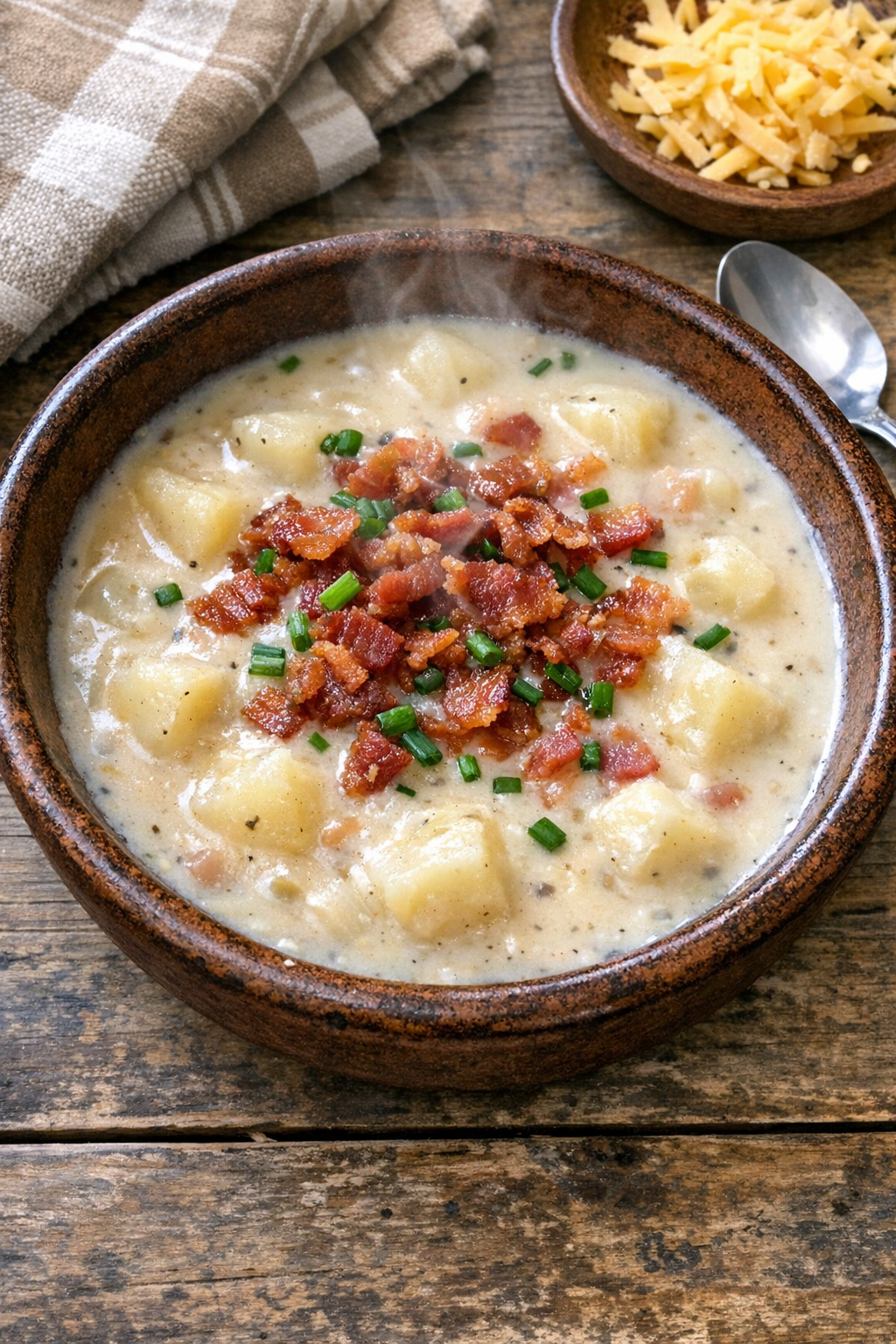 Finished loaded cream potato soup