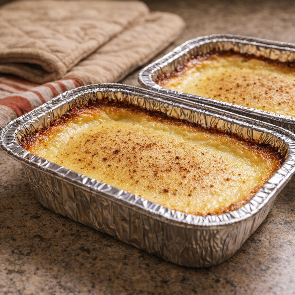 Baked custard cooling on the counter after the oven