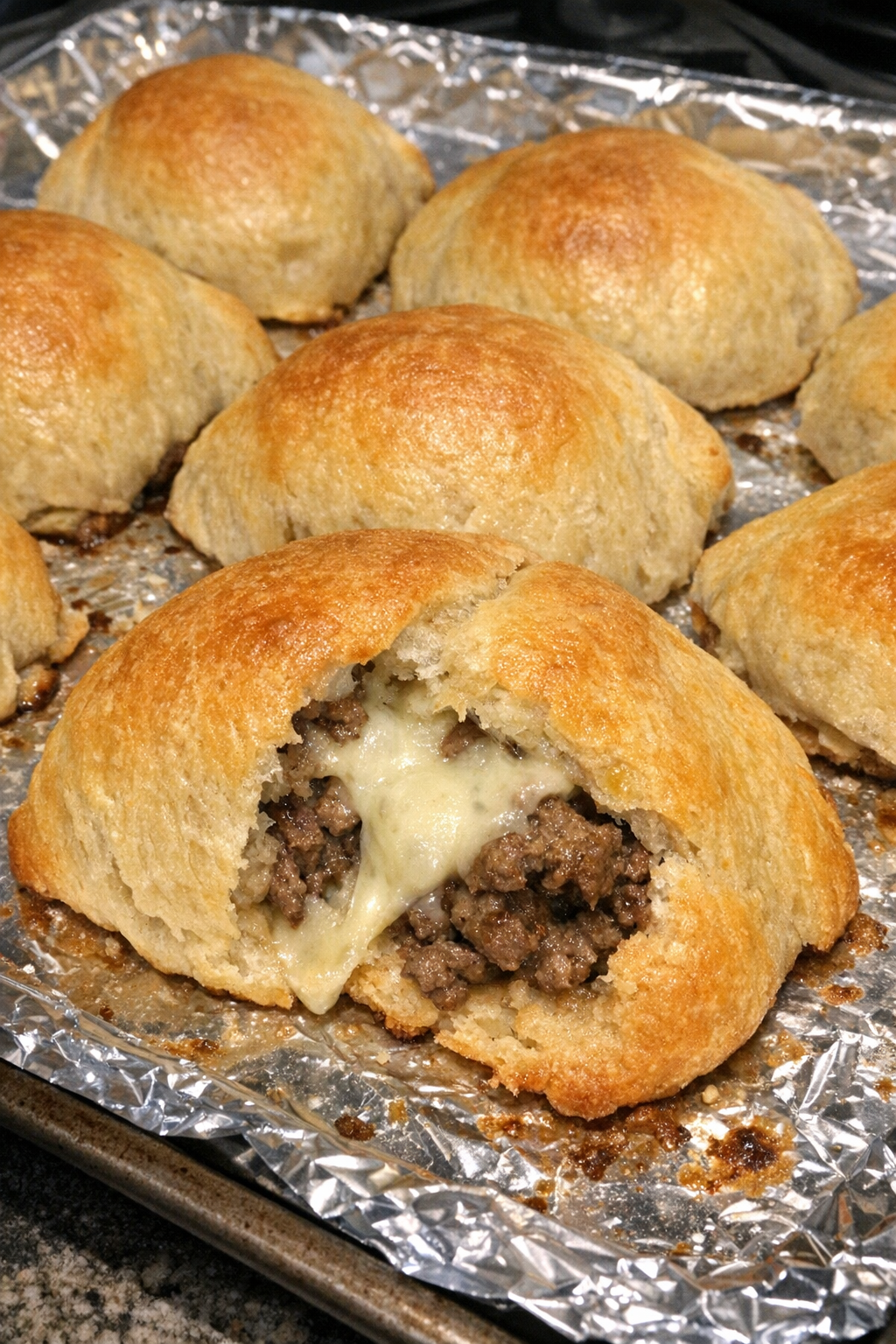 Golden beef crescent puffs fresh from the oven