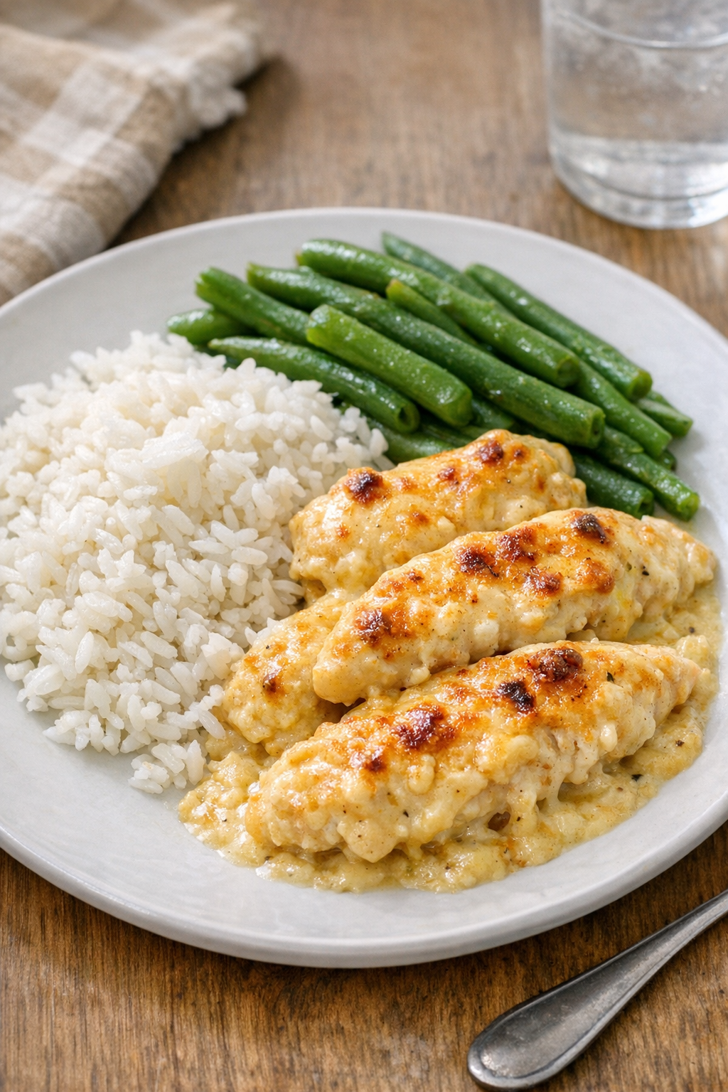 Baked lava lamp chicken plated with rice