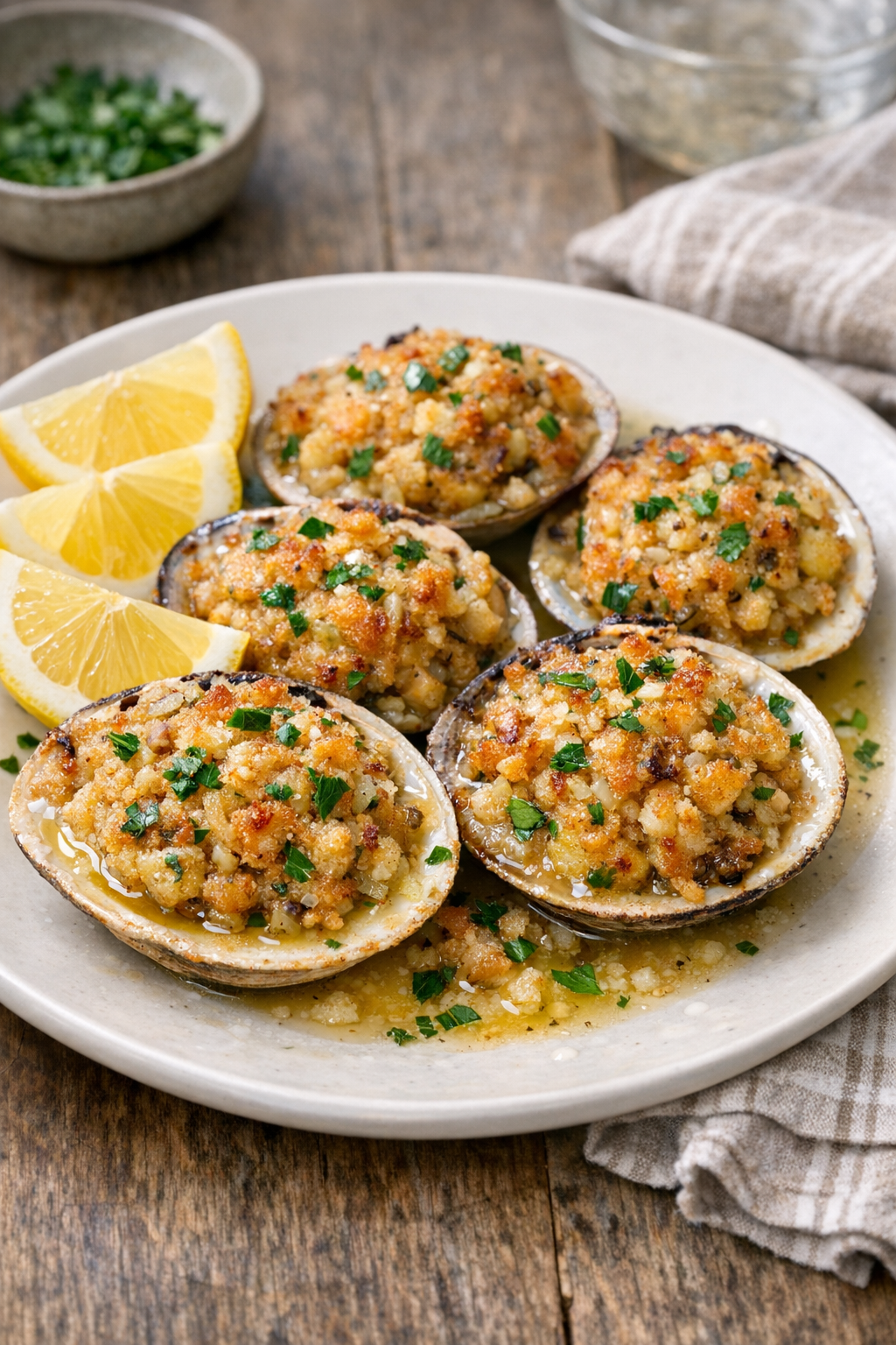 Plated slow cooker stuffed clams