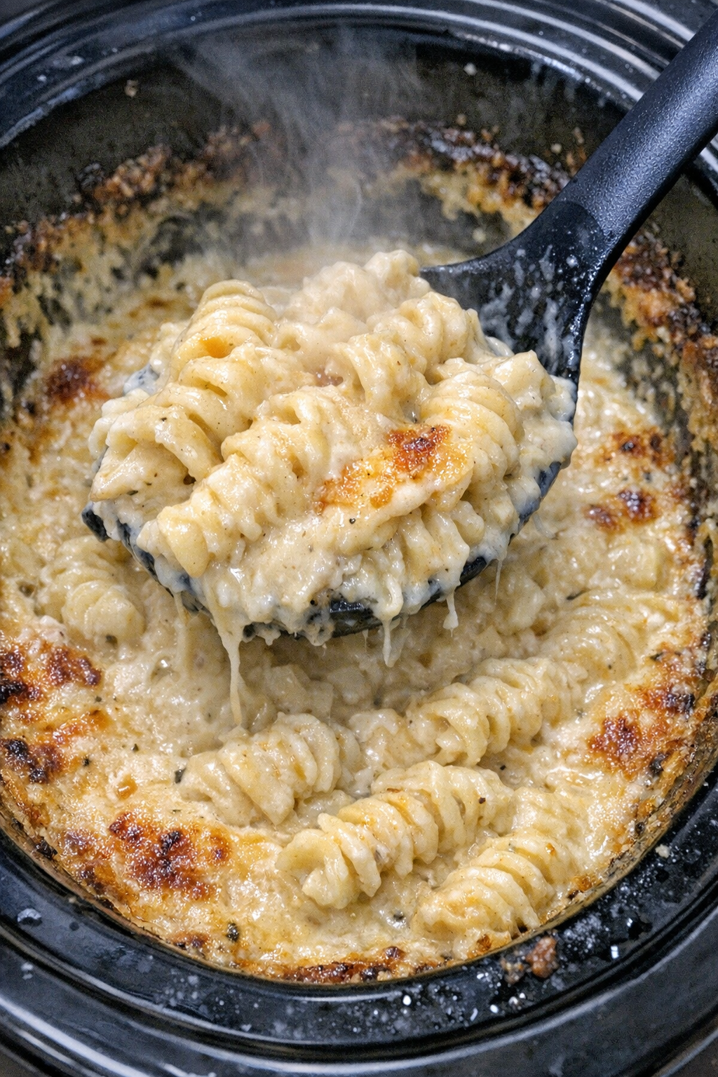 Hot creamy pasta in a slow cooker