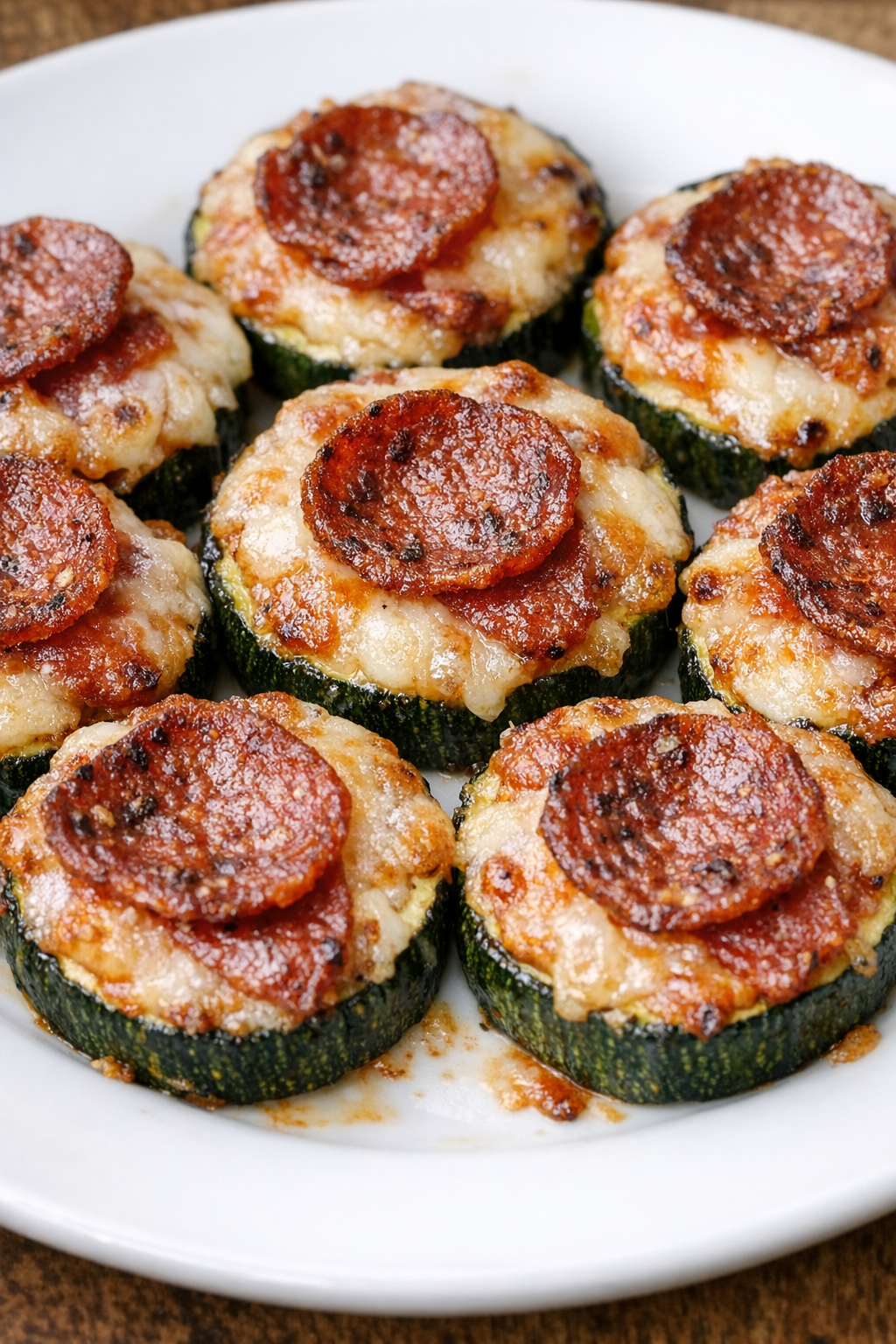 Finished pepperoni zucchini bites with melted cheese