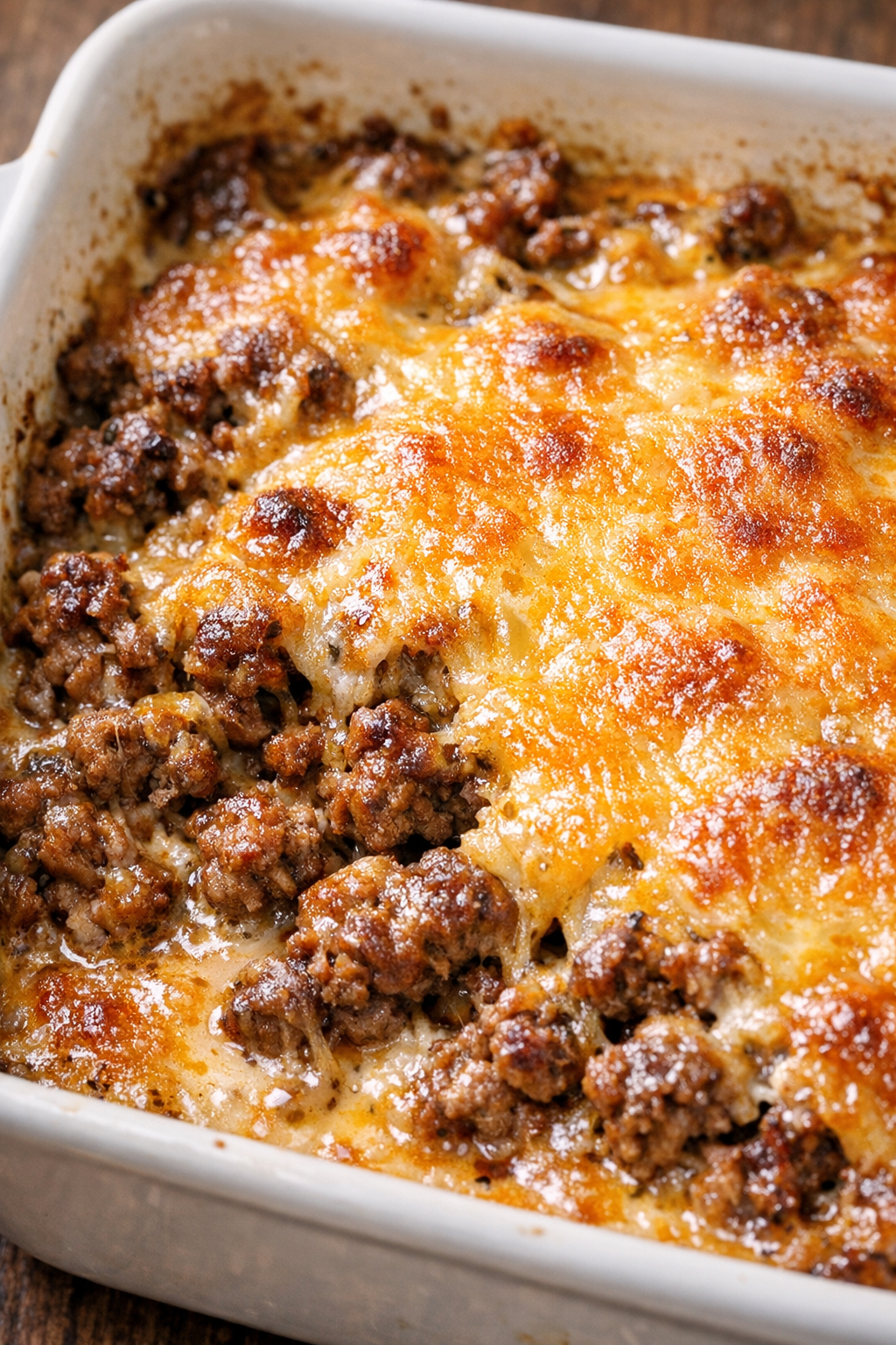 Low carb 4-ingredient cheeseburger casserole fresh from the oven