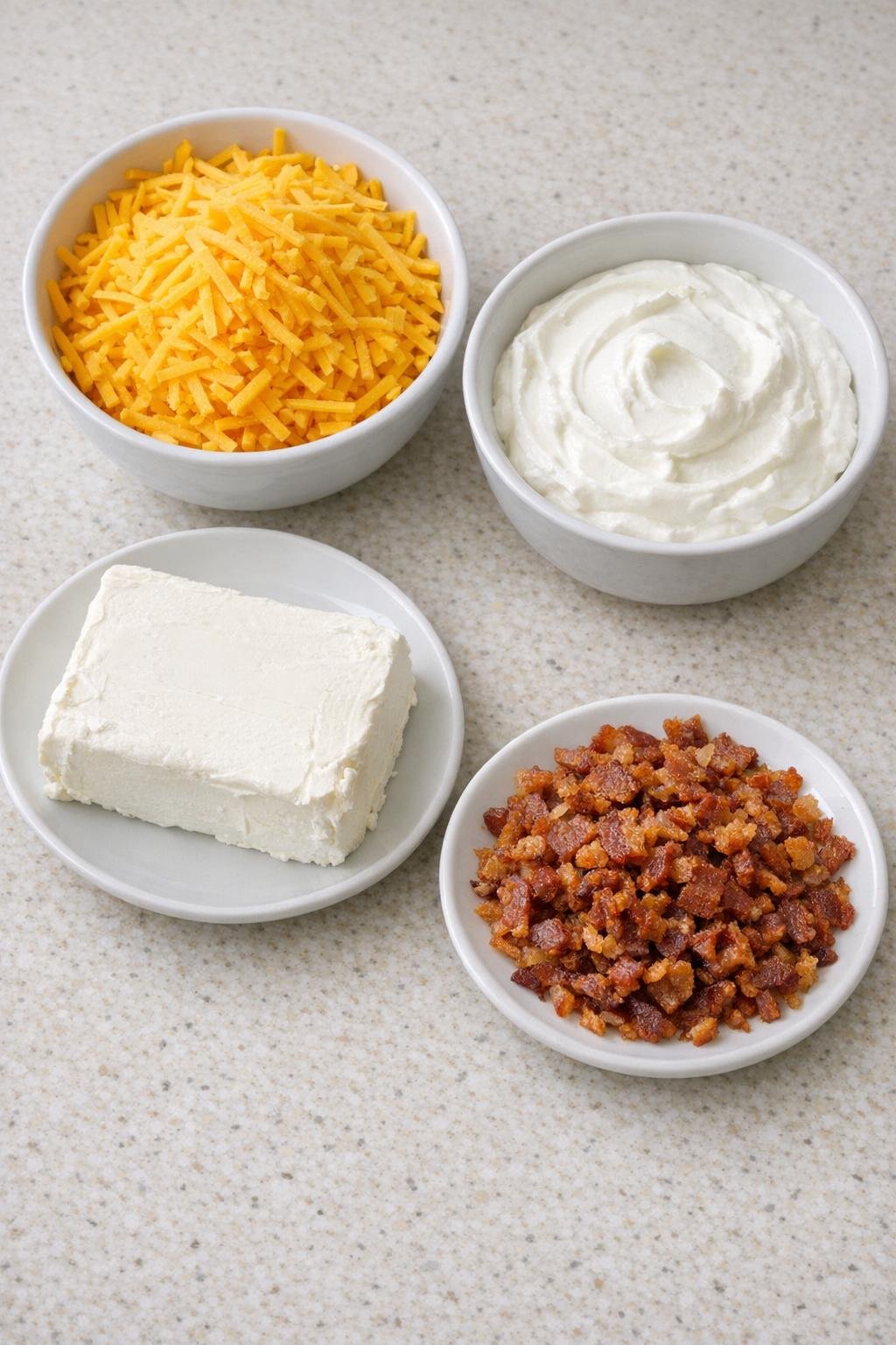 Measured ingredients for bacon cheddar dip