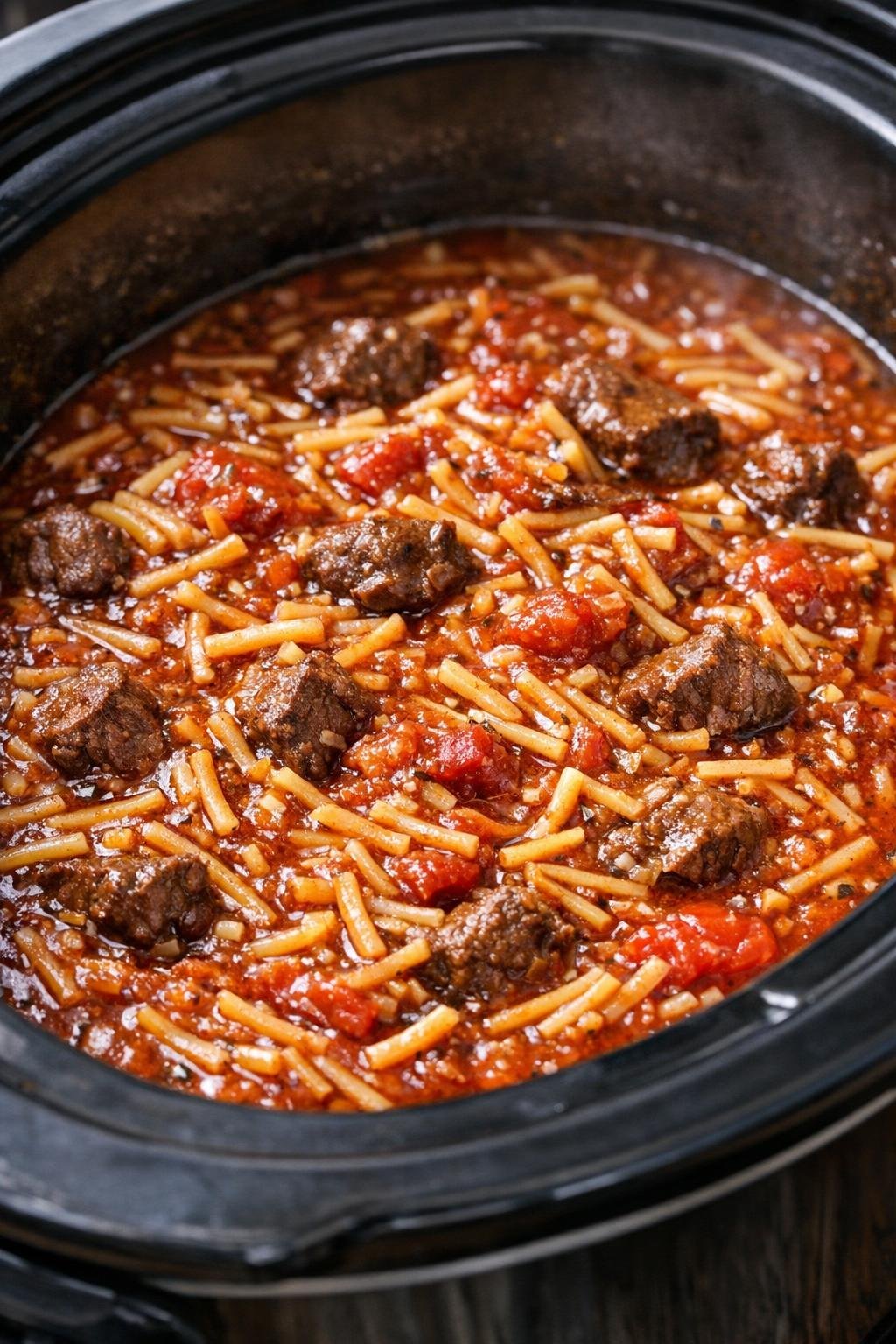 Finished slow cooker fideo stew