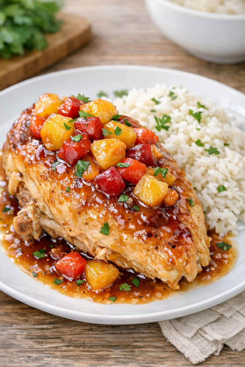 Finished Summer Breeze Chicken plated with sauce