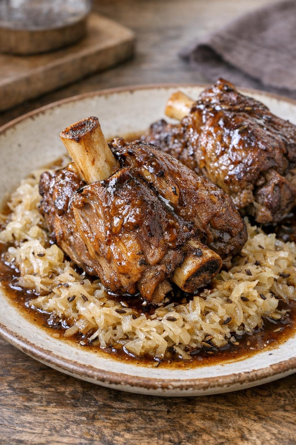 Pork shanks with caraway-scented sauerkraut
