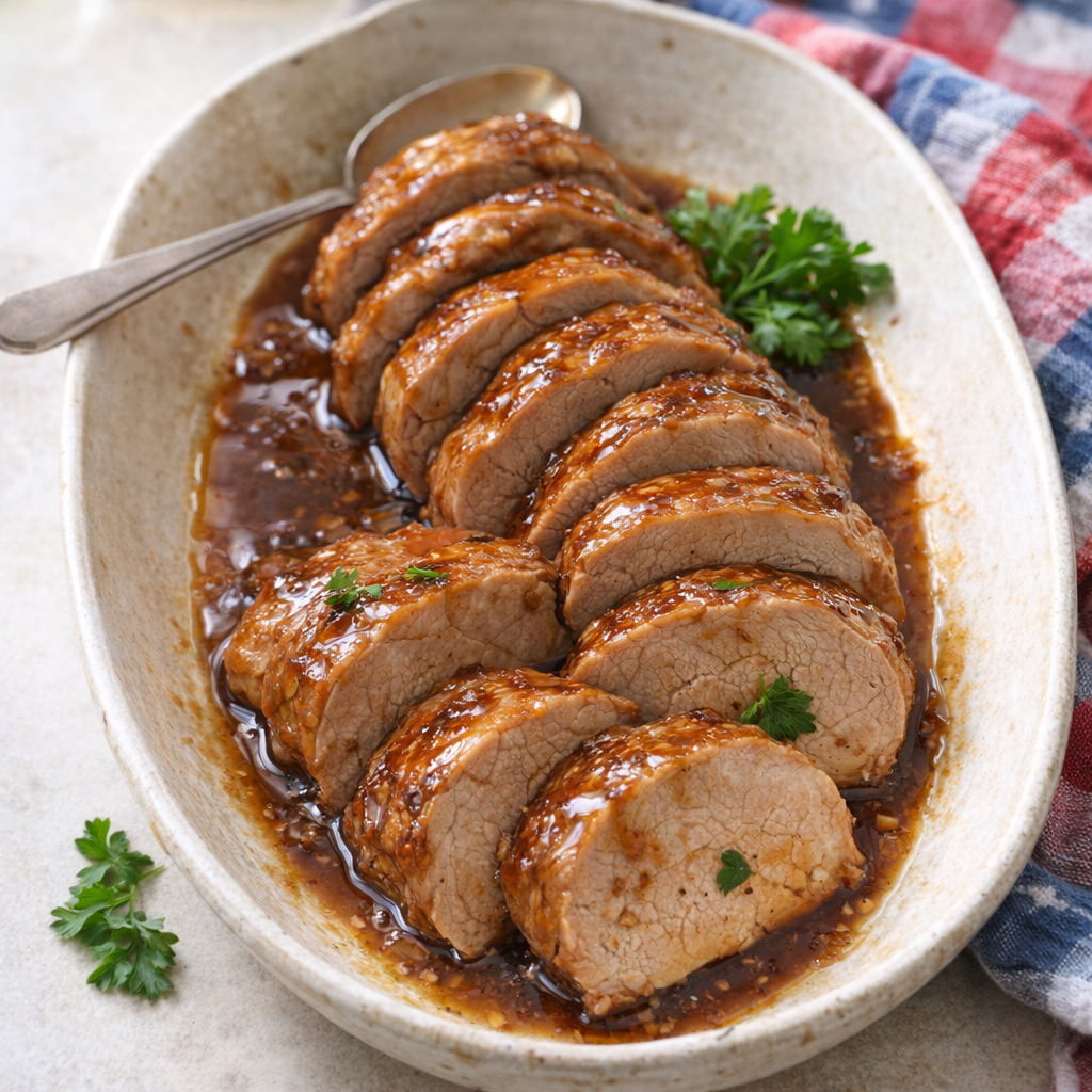Slow cooker pork tenderloin ready to serve