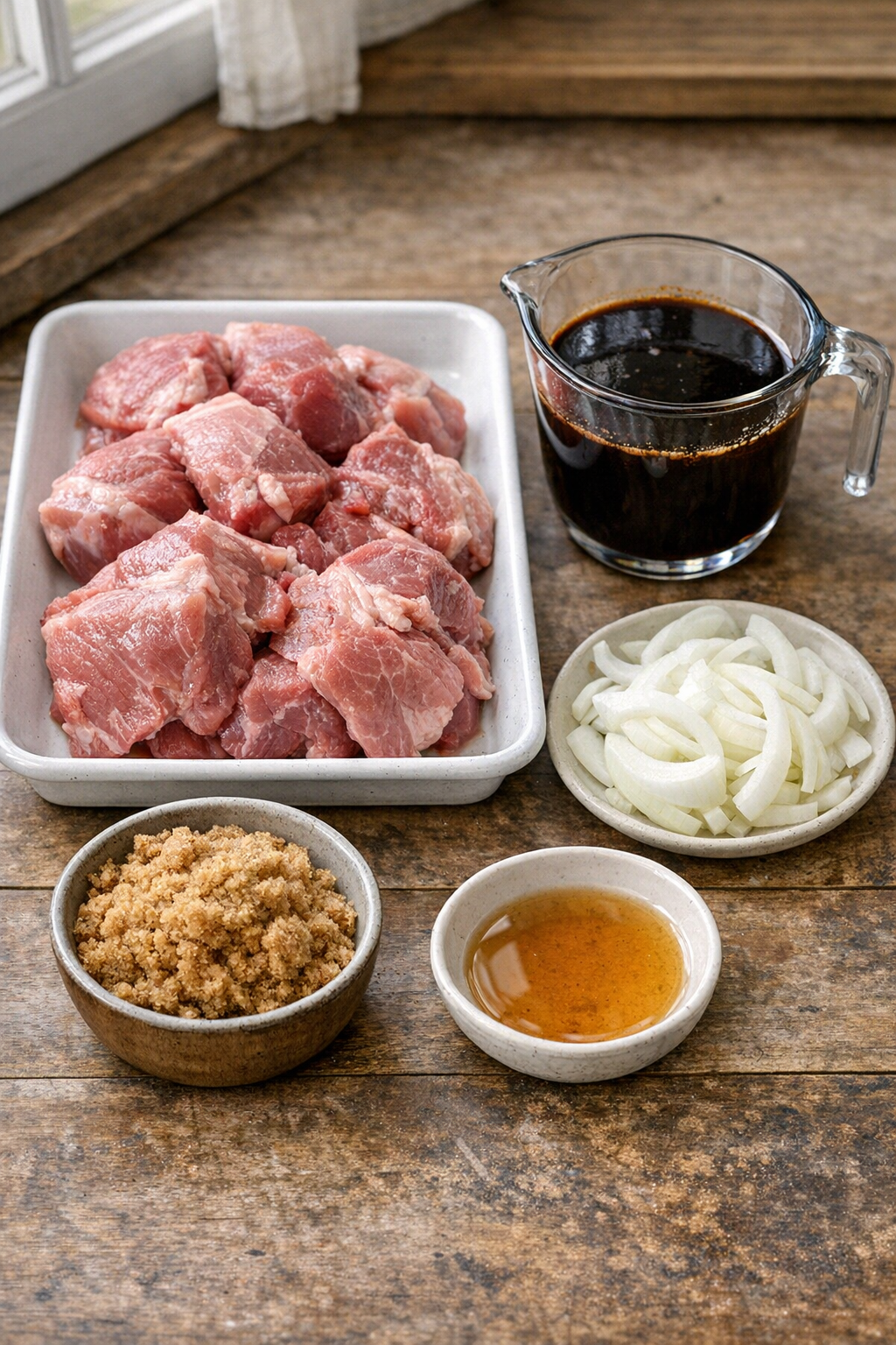 Main ingredients arranged for the slow cooker recipe