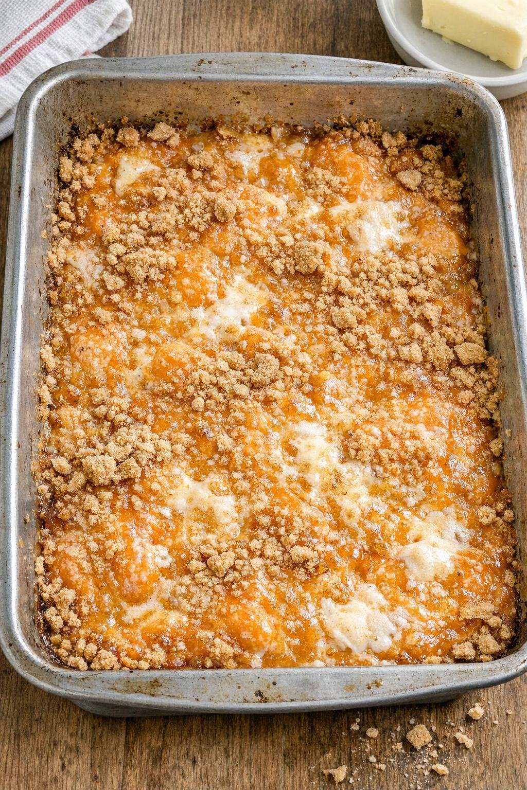 Baked circus peanut dessert in a roasting pan