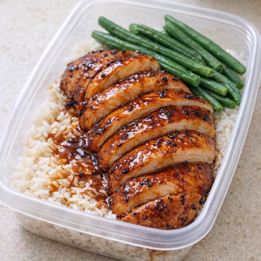 Maple glazed chicken sliced for meal prep