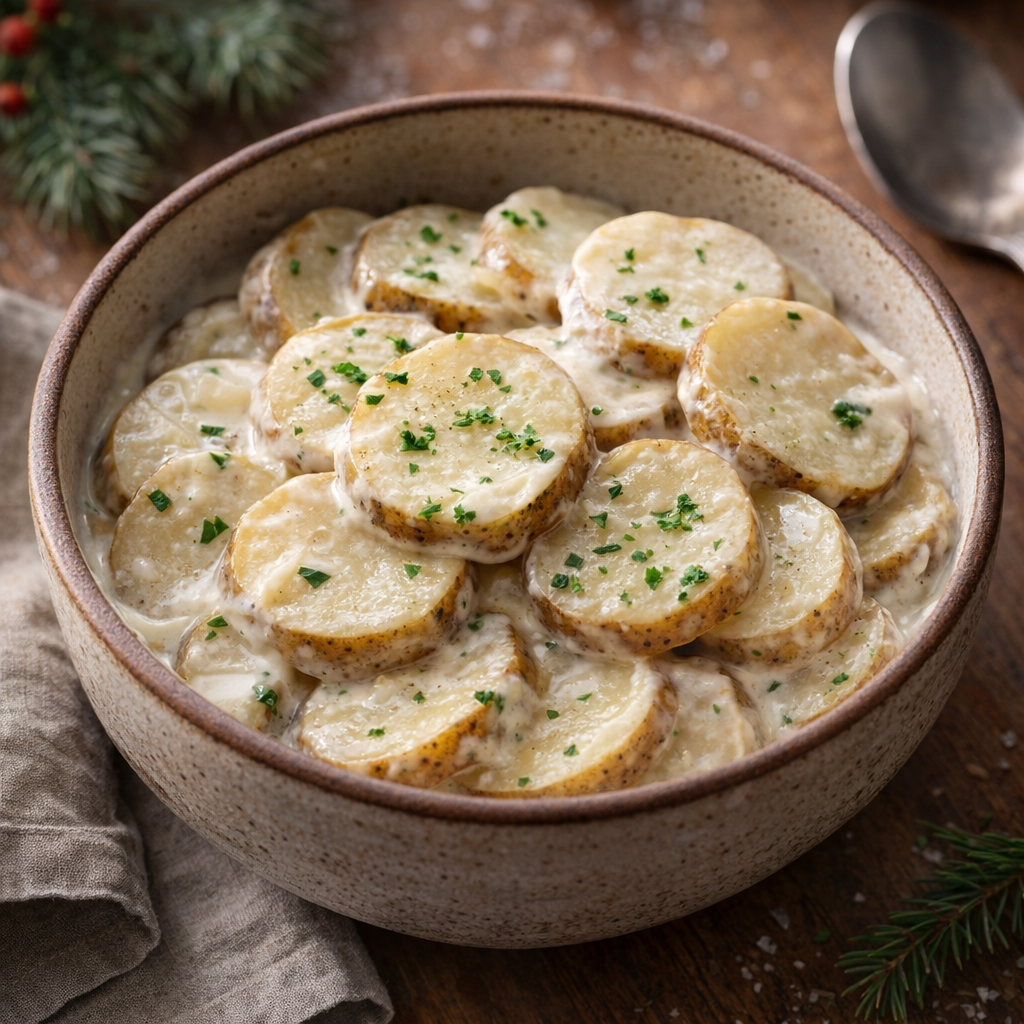 Creamy slow cooker potatoes served in a rustic bowl
