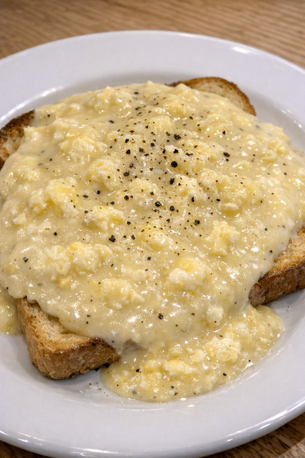 Finished egg gravy over toast