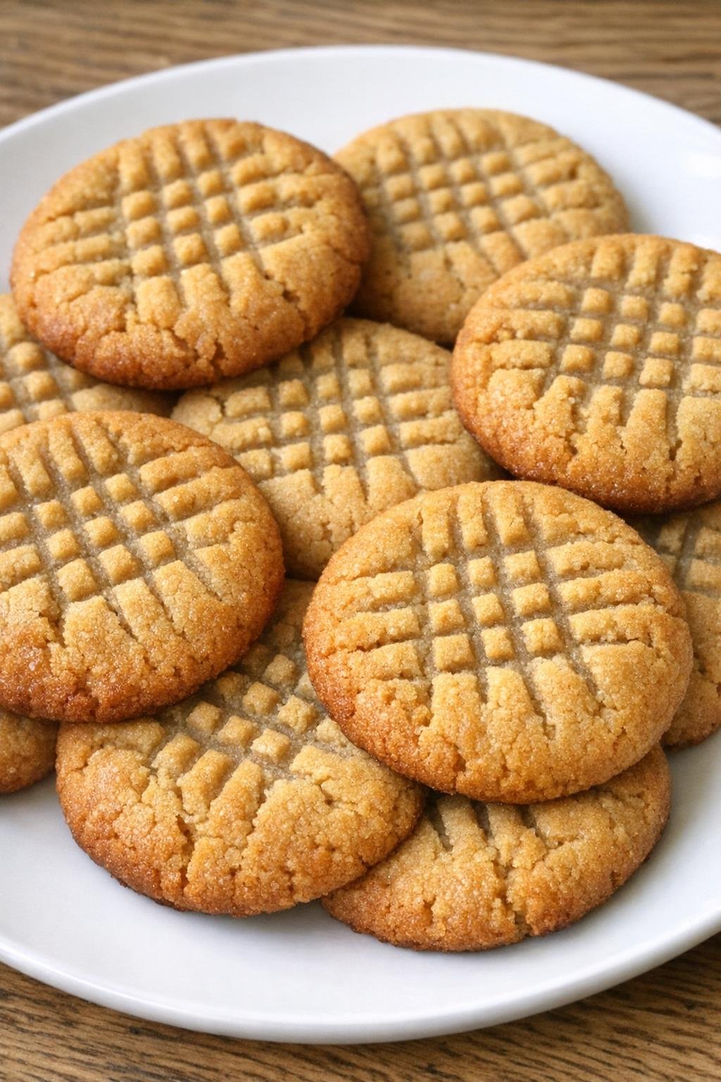 Soft golden-brown peanut butter cookies on a white plate