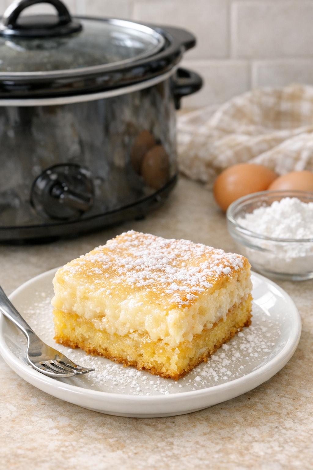 Finished gooey butter cake on a plate