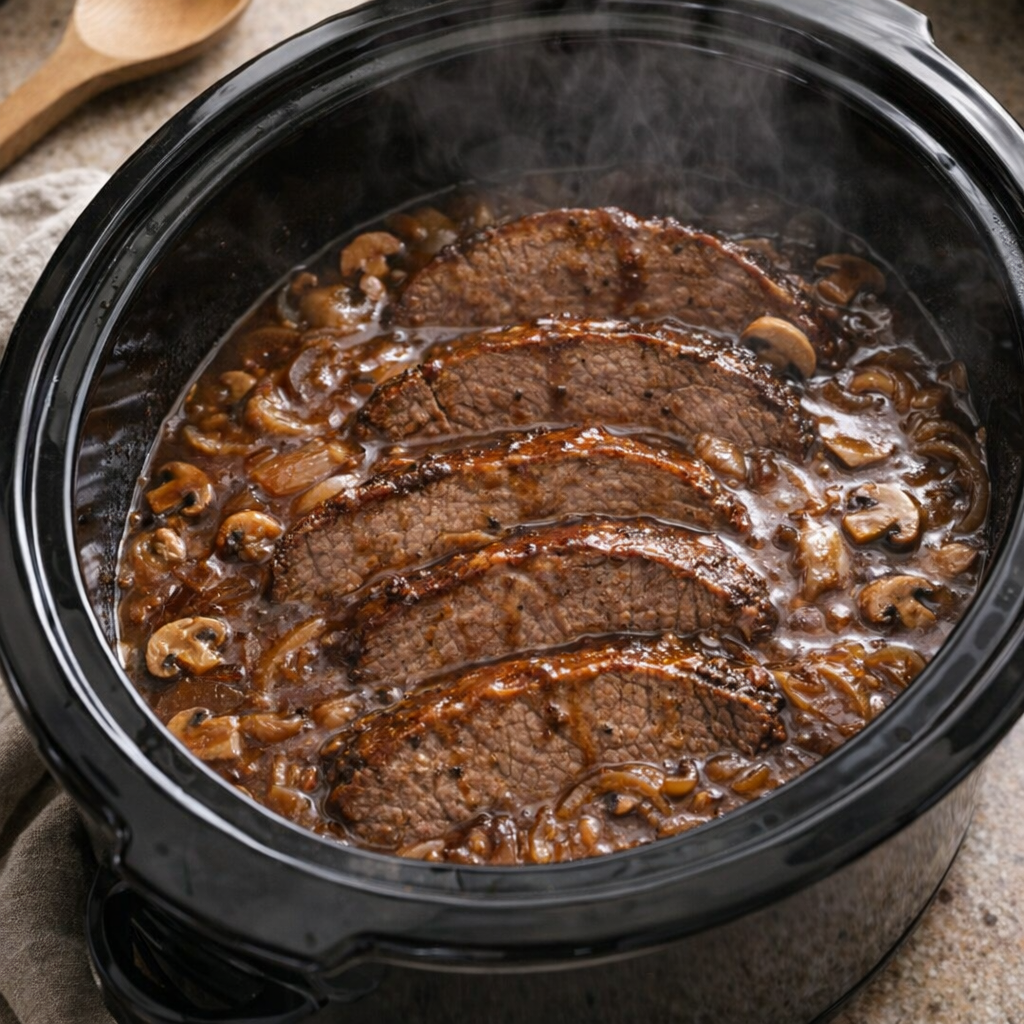 Slow cooker smothered beef in gravy
