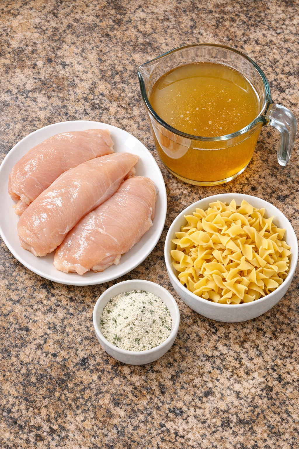 Main ingredients for chicken pasta recipe