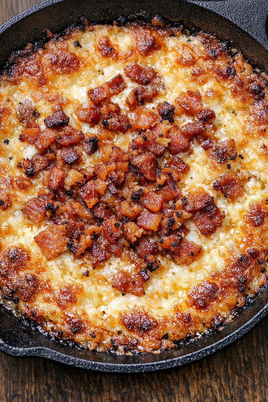Southern 4-ingredient bacon swiss dip in a cast iron skillet