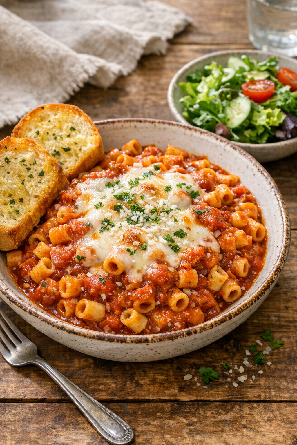 Plated slow cooker tubetti with sides